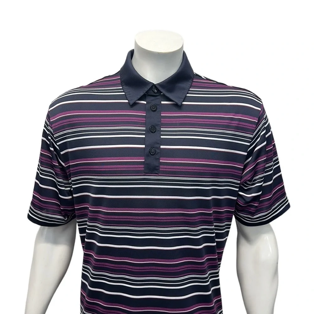 Adidas Golf Purple White Blue Striped Short Sleeve Men's Polo Shirt Size Large